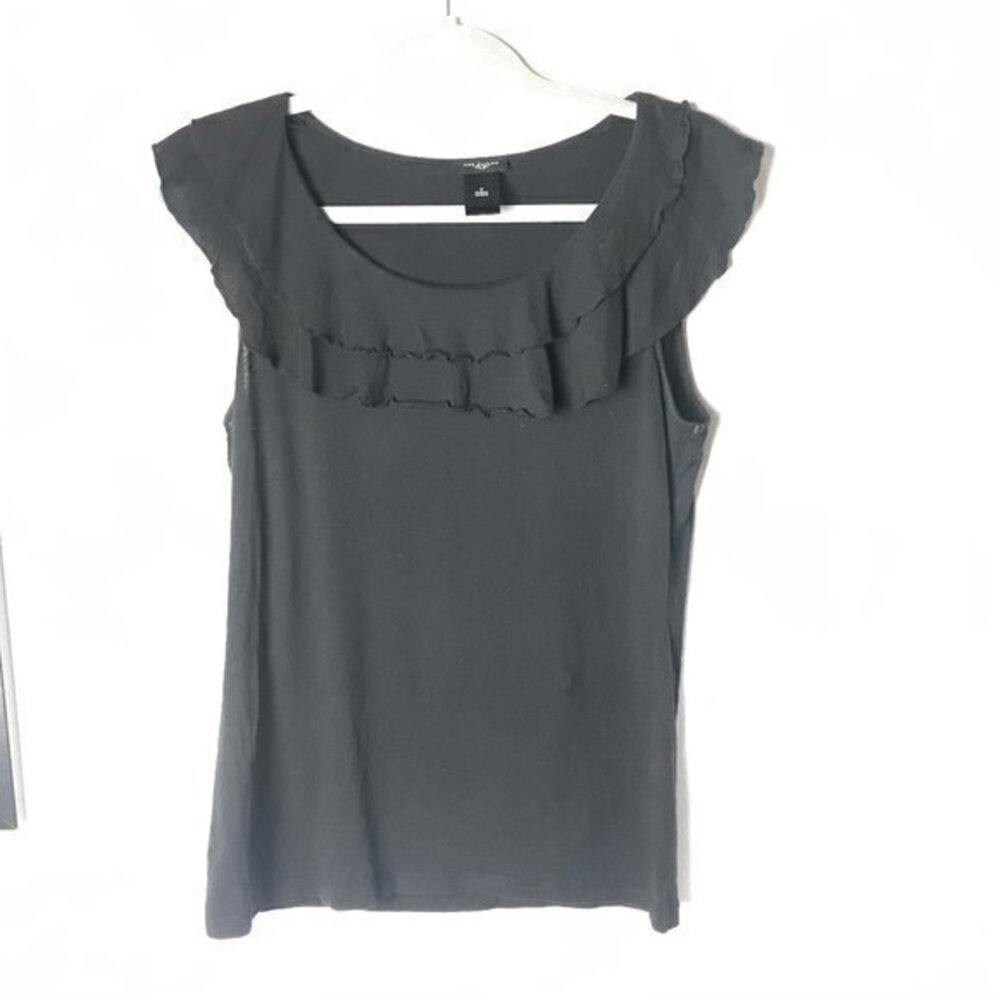 Ann Taylor Black Ruffle Tank Top Blouse Size Medium